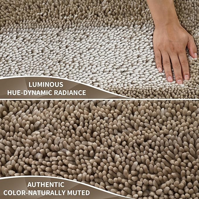 Yimobra Long Bathroom Rugs Runner 55x24 Inch, Extra Thick Soft Absorbent Chenille Bath Mat, Non Slip Machine Washable, Quick Dry Bath Rugs for Bathroom Floor, Tub and Shower, Camel