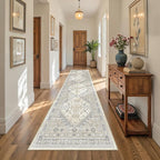 Runner Rug 2x10, Ultra-Thin Kitchen Rugs Non Slip Washable Rugs for Entryway Rug, Kitchen Runner Low Pile Vintage Soft Carpets for Living Room, Bathroom Bedroom (Beige,2'x10')
