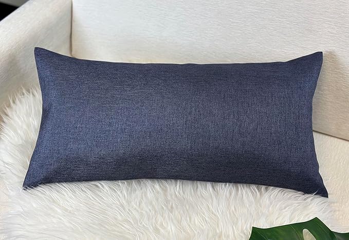 Aiking Home Woven Fine Faux Linen Throw Pillow Cover, Size 12"x24", Navy
