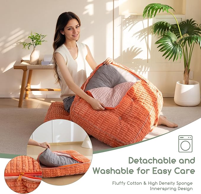 6" Washable Floor Pillow Cushion for Adults, Meditation Cushion Pillow, Removable Tufted Blended Corduroy Cover, Large Square Floor Sitting for Tatami Living Room or Yoga, 22x22 Inch, Machine Washable