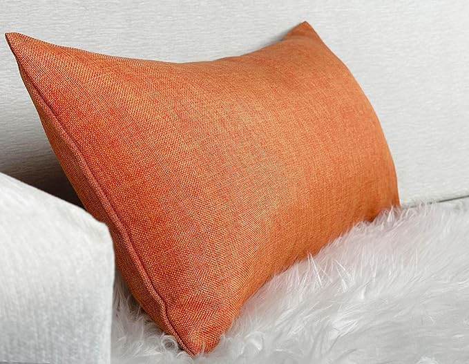 Aiking Home Woven Fine Faux Linen Throw Pillow Cover, Size 12"x24", Orange