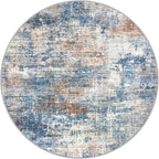 IOHOUZE Abstract Round Area Rug 6 Ft Washable Circle Rugs Large Round Rug Non Slip Thin Soft Circle Rugs, Printed Faux Wool Floor Carpet for Bedroom Living Room Dining Room Nursery, Blue Rust