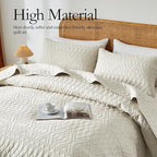 akkialla Full/Queen Quilt Set, Boho Style in a Solid Color, Cream Lightweight Microfiber Bedspread, Soft and Breathable Coverlet for All Seasons, 3-Piece Bedding Set (1 Quilt, 2 Pillow Shams)