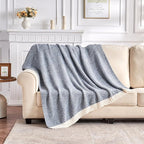 CozeCube Super Soft Fullfy Microfiber Reversible Knitted Blankets, Warm Cozy Fuzzy Plush Throw, Dusty Blue and White Melange Throw Blanket for Couch Bed Sofa, 60" x 80"