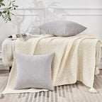 GAWAMAY Decorative Square 16x16 Inch Throw Pillow Covers Set of 2, Super Soft Chenille Pillows Farmhouse Fall Pillowcase for Living Room Bedroom Sofa Couch Cushion Cover Light Grey 40x40cm