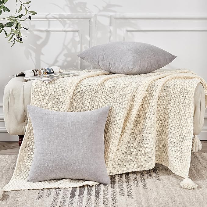 GAWAMAY Decorative Square Throw Pillow Covers 18"x18" Inch Set of 2, Super Soft Chenille Pillows Farmhouse Fall Pillowcase for Living Room Bedroom Sofa Couch Cushion Cover Light Grey 45x45cm