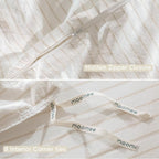 MooMee Striped Duvet Cover Set 100% Washed Cotton Linen Like Textured Breathable Durable Soft Comfy (White Almond Milk Grey Wide Stripes, Oversized Queen 98"x98")