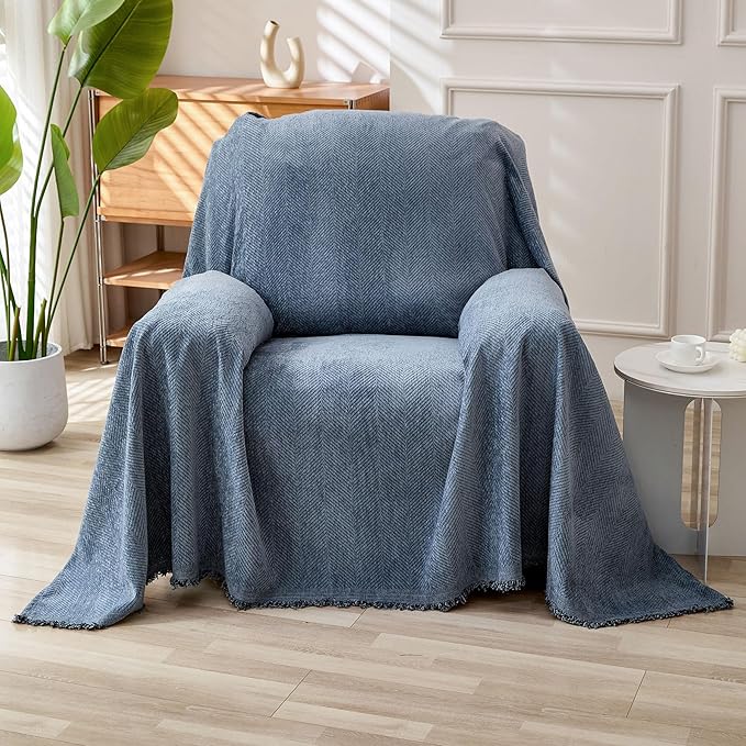 HAOMAIJIA Chenille Couch Cover Sofa Covers for 1 Cushion Couch Washable sectional Couch Covers for Dogs pet Furniture Protector Couch Cover Blanket for Living Room (Blue, 71"x91")