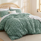 Bedsure Boho Duvet Cover Queen Size, Soft & Comfortable Elegant Design Boho Bedding for Decoration, Machine Washable Comforter Cover for All Seasons,Includes 1 Duvet Cover & 2 Pillow Shams,Sage Green
