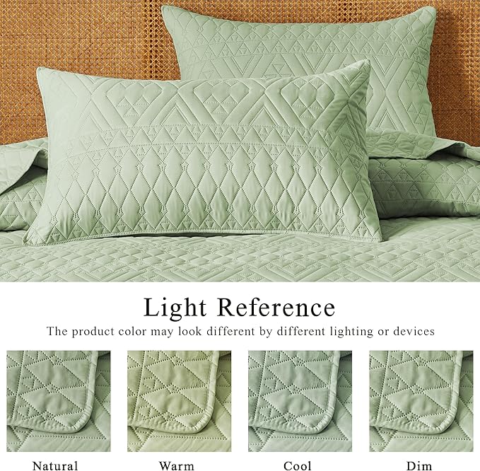 akkialla Twin Size Quilt Bedding Set,Sage Green Lightweight Microfiber Soft Bedspreads,Modern Style Geoetric Pattern Coverlet Set for All Seasons,2 Piece(1 Quilt,1Pillow Sham)