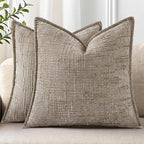decorUhome Chenille Throw Pillow Covers 16x16 Set of 2, Thick Textured Slubby Neutral Decorative Pillow Covers with Elegant Design for Couch, Sofa, Living Room, Oatmeal
