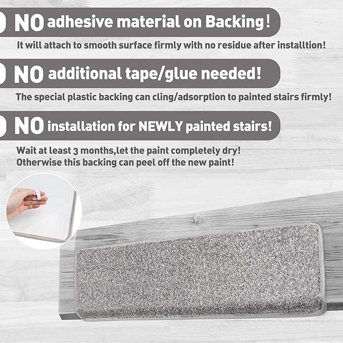 PURE ERA Bullnose Carpet Stair Treads Set Tape Free Non-Slip Indoor Stair Protectors Pet Friendly Rugs Covers Soft Skid Resistant Washable Reusable 9.5" x 30"(7 Pieces,Light Gray)