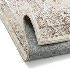 Taupe Area Rug 4x5 Washable Vintage Carpet for Office Kitchen Non Slip Retro Distressed Door Mat Low Pile Soft Oriental Medallion Thin Small Throw Rug Entryway Bedroom Bathroom Dining Room
