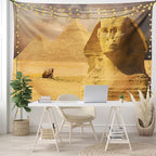Ambesonne Egyptian Print Tapestry King Size, Sphinx Face Other Pyramids in Egypt Old Historical Monument, Wall Hanging Bedspread Bed Cover Wall Decor, 104" X 88", Amber Sand Brown