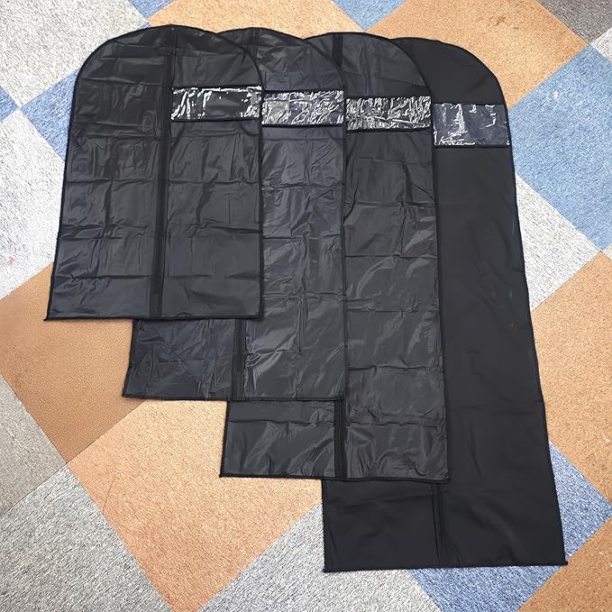 55-Inch Garment Bags Covers,Hanging Clothes Bag, Suit Cover Bags with Clear Window for Hanging Closet Clothes Storage and Travel (Black-55Inch)