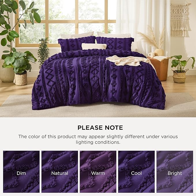 Bedsure Tufted Boho Comforter Set Twin Size - Purple Boho Bed Set, GentleSoft™ 2 Pieces Farmhouse Shabby Chic Embroidery Bedding, Gifts for Woman, Soft Jacquard Twin Comforter for All Seasons