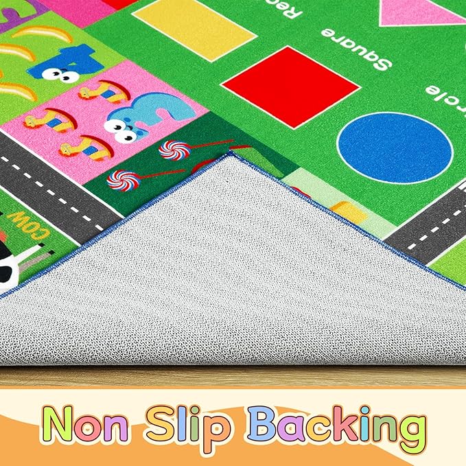 HOMORE Kids Rug, 9x12 Large Educational Rugs for Classroom Kids Collection ABC Rug for Learning Alphabet, Numbers, Colors, Season and Animal Words, Play Rugs for Playroom,Green