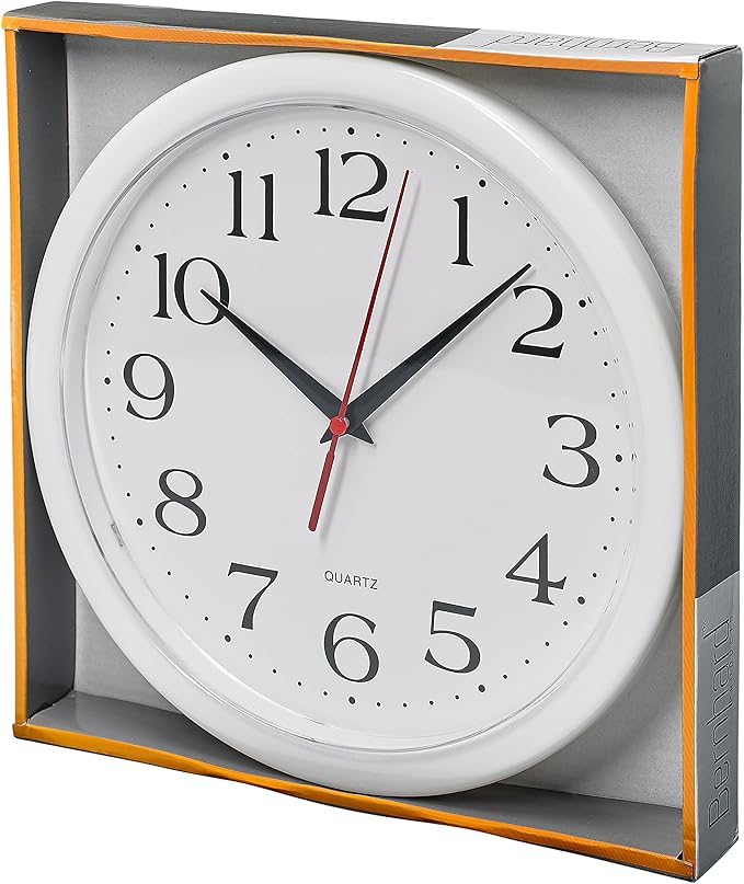 Bernhard Products White Wall Clocks 10 Inch, Set of 2 Silent Non Ticking Quality Quartz Battery Operated Round Easy to Read Home/Office/Kitchen/School Classroom Clock