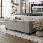 24/7 Shop at Home Sacallant Modern Linen Storage Bench with Button-Tufted Lift-Top, Upholstered Footstool, Rectangular Ottoman for Living Room, Bedroom, Entryway, Light Grey