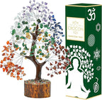 Crocon Seven Chakra Gemstone Tree Feng Shui Figurine Money Bonsai Good Luck Reiki Healing Crystals Balancing Decoration Ornament Sculpture Wealth Prosperity Table Room Decor Gift Size 10-12"