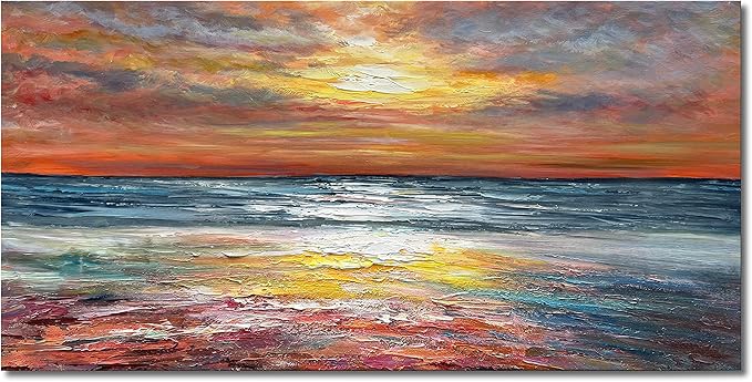Art Sea Sunset Landscape Modern Abstract Oil Painting Oil on Canvas Wall Art Decoration 30x60 inches