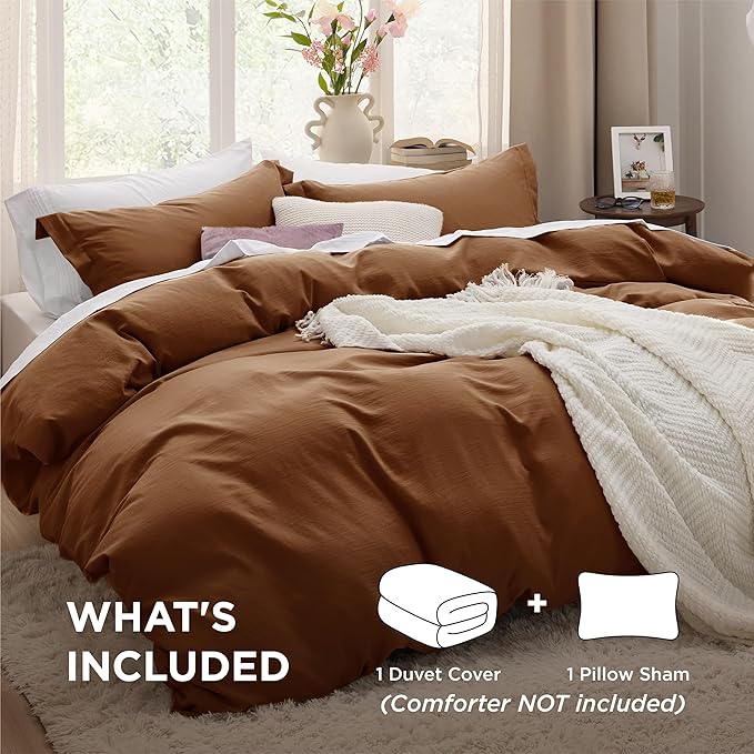 Bedsure Brown Duvet Cover Twin/Twin XL Size - 2 Pieces Prewashed Cotton-Like Polyester Extra Soft Bedding Set, Includes 1 Twin Duvet Cover 68''x90'' with Zipper Closure & 1 Pillow Sham, No Comforter