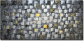 MyArton Large Thick Abstract Dark Silver add Golden Square Wall Art Hand Painted Artwork Textured Oil Painting on Canvas Framed Ready to Hang 60x30inch