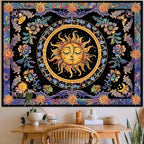 Accnicc Sun and Moon Tapestry Psychedelic Floral Plant Tapestries for Bedroom Aesthetic Hippie Boho Flower Tapestry Wall Hanging for Dorm Living Room (90'' × 68'')