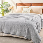EMME Soft Sherpa Fleece Blanket Reversible Plush Fluffy Large Blanket, Light Weight Warm Decorative Boho Blanket Cover for Sofa, Couch, Bedroom,Travel(Plush Grey,90"x90")