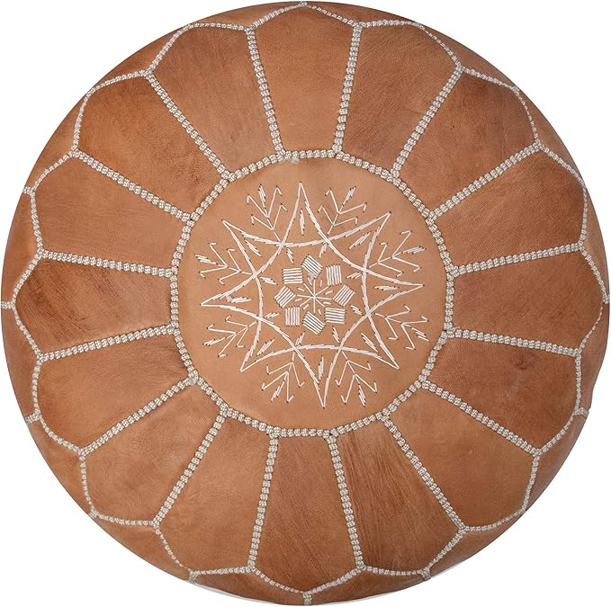 Poufs&Pillows Premium Moroccan Leather Pouf - Handmade - Delivered Stuffed - Ottoman, Footstool, Floor Cushion (Natural)