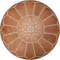 Poufs&Pillows Premium Moroccan Leather Pouf - Handmade - Delivered Stuffed - Ottoman, Footstool, Floor Cushion (Natural)