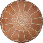 Poufs&Pillows Premium Moroccan Leather Pouf - Handmade - Delivered Stuffed - Ottoman, Footstool, Floor Cushion (Natural)