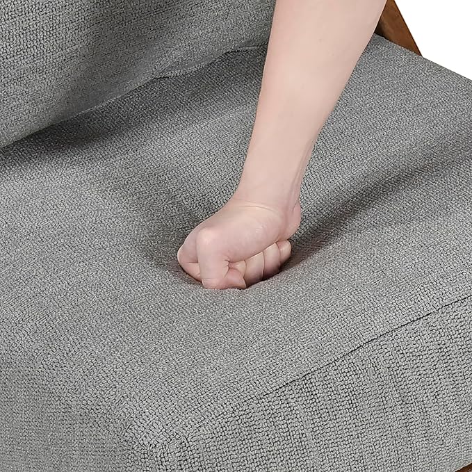 Lexicon Modern Accent Chair, Pascal Brown Solid Rubberwood Frame, Woven Chenille Upholstered Armless Chair with Reversible Cushions and Removable Covers, for Living Room, Bedroom and Office, Grey