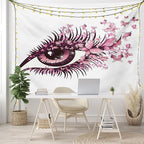 Ambesonne Butterflies Tapestry, Female Eye Eyelashes Mascara Stare Party Makeup Animal Print, Fabric Wall Hanging Decor for Bedroom Living Room Dorm, 28" X 23", Pale Pink Purple