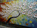 YaSheng Art -100% Hand Painted Contemporary Art 3D Whit Flowers Oil Painting On Canvas Texture Palette Knife Tree Paintings Modern Home living room Decor Art Large Abstract Canvas Art 24x60inch