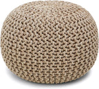 REDEARTH · Round Pouf Ottoman - Hand Knitted Cable Boho Poof Home Décor Pouffe Circular Footrest for Living Room - Nursery - Bedroom - Lounge 100% Cotton (18”x18”x14”) - Beige Ivory, Set of 2
