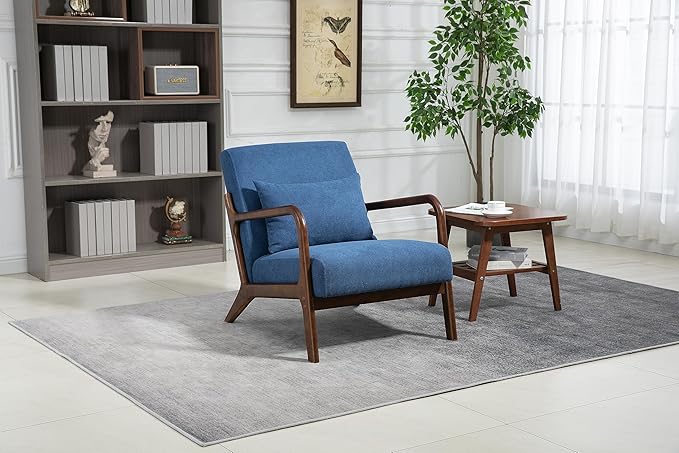 KEIKI Mid Century Modern Accent Chair, Cozy Reading Chair with High-Density Foam and Included Lumbar Cushion, 250 lbs Capacity