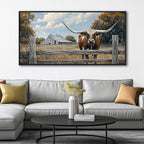 XLSJERST Rustic Wall Decor Poster 48x24 Inches - Longhorn Picture Farm Artwork Canvas Picture Brown Cow Wall Art for Living Room Guest Bath Decoration