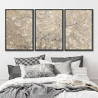 MUDECOR Framed Canvas Print Wall Art Blossoming Branches Vintage Floral Illustrations Realism Decorative for Living Room, Bedroom, Office - 24"x36"x3 Black