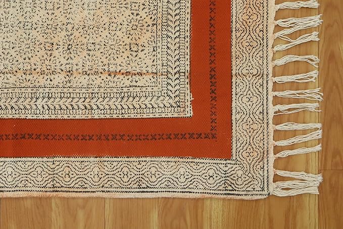 Area Rug 2x3 Kilim Rug Bronze & Black Cotton Dhurrie Oriental Thick 0.19 inches Stone Easy Washable Rug Hand Wash Cotton Carpet Flatweave Rug Indoor Outdoor Rugs for Kitchen, Bedside, Enterway