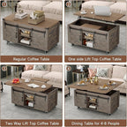 40” Farmhouse Coffee Table Bilateral Lift Top with Sliding Barn Door Movable Rustic Square Center Table with Large Hidden Storage Compartment Lifting Tabletop for Home Living Room,Office (Dark Brown)