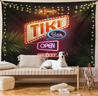 Ambesonne Tiki Bar Tapestry, Old Fashioned Neon Signs Illustration of Open Bar Palm Tree Branches Roadside, Fabric Wall Hanging Decor for Bedroom Living Room Dorm, 23" X 28", Dark Purple
