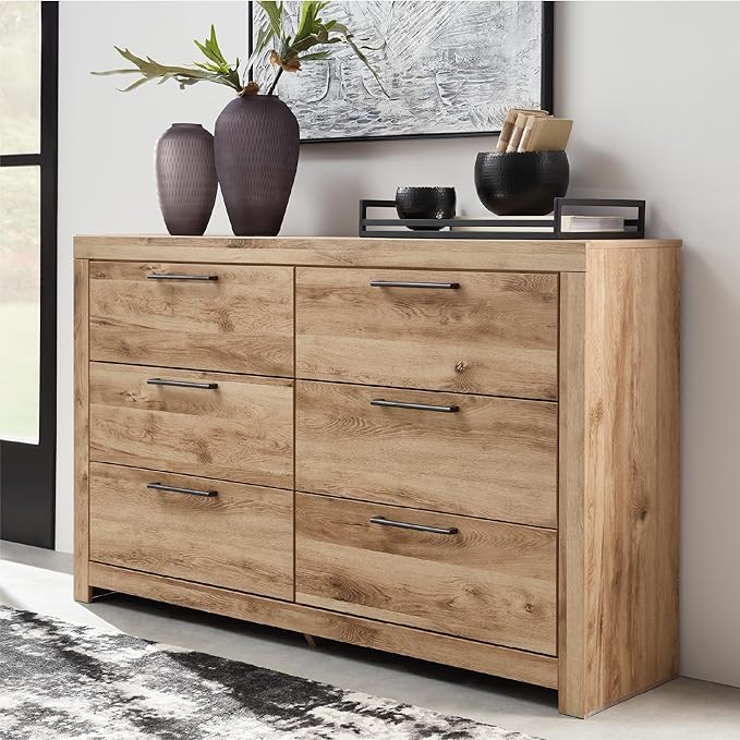 Signature Design by Ashley Hyanna Mid-Century Modern 6 Drawer Dresser, Light Brown & Beige