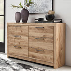 Signature Design by Ashley Hyanna Mid-Century Modern 6 Drawer Dresser, Light Brown & Beige