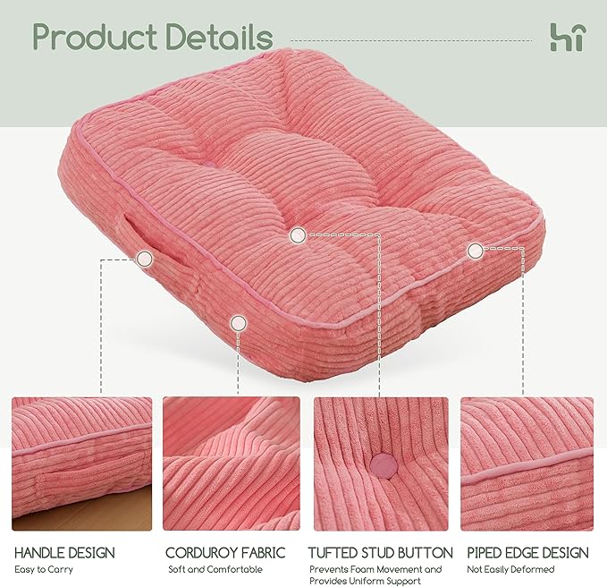 Washable Floor Pillow Cushion for Adults, Meditation Cushion Pillow, Large Square Floor Sitting, Removable Tufted Corduroy Cover, for Tatami Living Room or Yoga, 22x22 Inch, 2Pack, Machine Washable