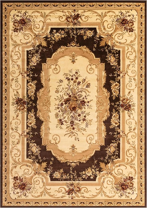 Rugs.com Chateau Collection Rug – 7' 10 x 11' Brown Medium Rug Perfect for Living Rooms, Large Dining Rooms, Open Floorplans