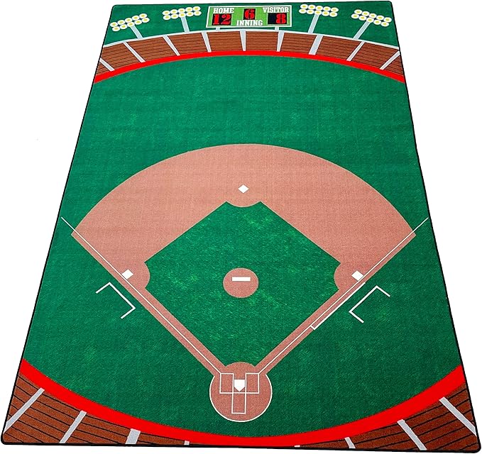 KIDCARPET.COM Baseball Stadium Decorative Classroom Rug | Modern Accent Carpet for Preschool Reading Corner Decor, 6' x 8'6"