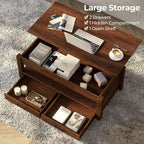 Rolanstar Coffee Table, Lift Top Coffee Table with Drawers and Hidden Compartment, Retro Central Table with Wooden Lift Tabletop, for Living Room,Espresso
