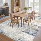 Art&Tuft Washable Rugs 9x12, Abstract Area Rugs 9x12 Living Room - Non Slip and Low Pile Soft Thin Rug for Bedroom, Dining Room, Kitchen, Office, Blue
