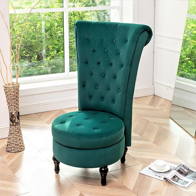 Royal High-Back Velvet Accent Chair for Vanity with Storage and Luxurious Upholstery, Retro Design and Versatile Usage for Living Room, Bedroom, Lounge and Office, Green